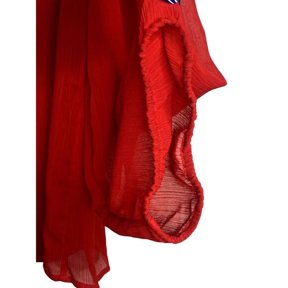 Lane Bryant Sheer Long Sleeve Flowy Lightweight Tie Neck Blouse 18 20 Red #2965 - Picture 10 of 15